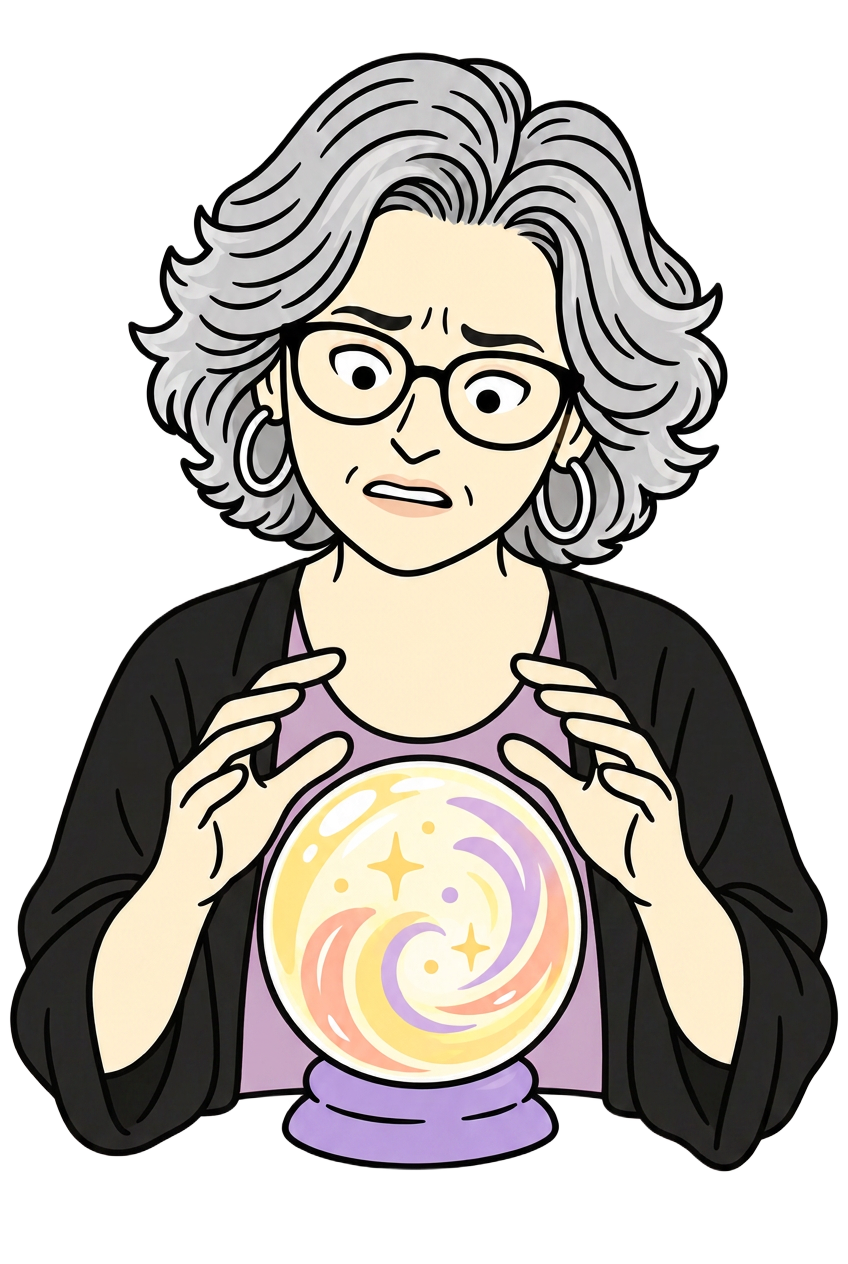 Illustration : Beltzane devine l'avenir avec une boule de cristal